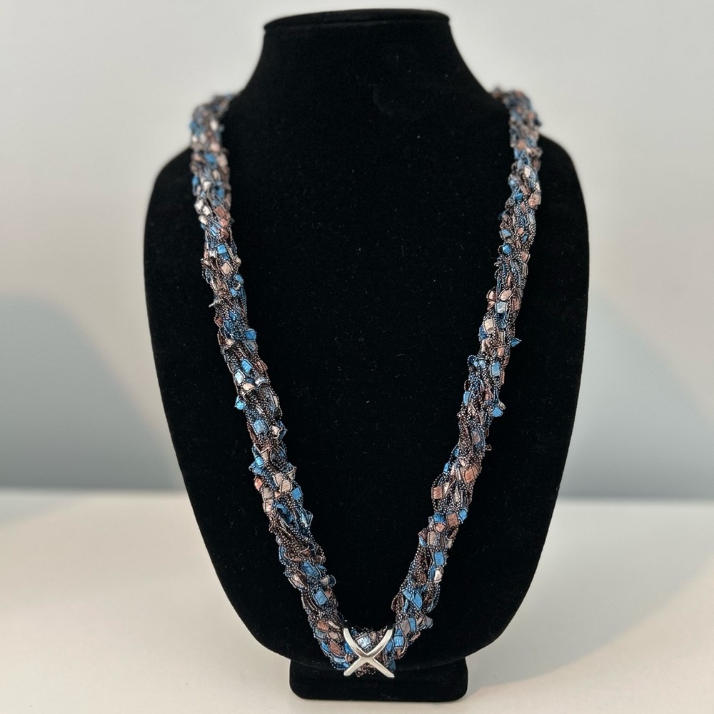 New Multicolor Knit Twisted Necklace w/Silver Accent